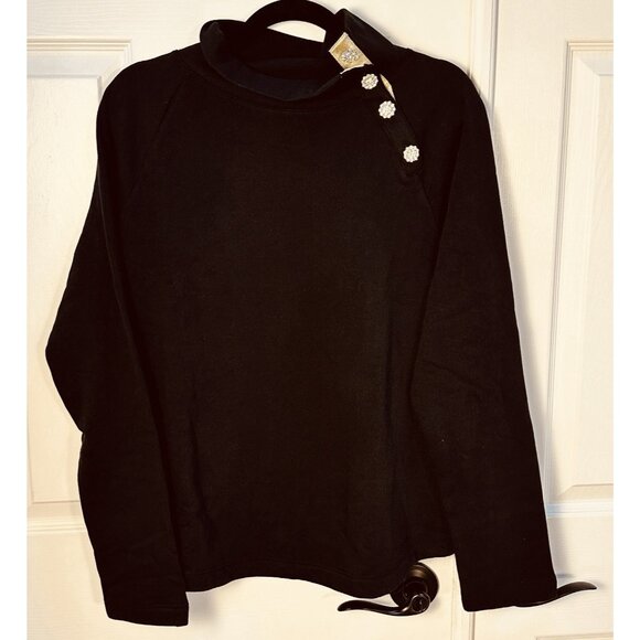 NWT J.Crew Factory Jewel-button Mockneck Pullover Black Sz Large Fleece - Picture 3 of 12